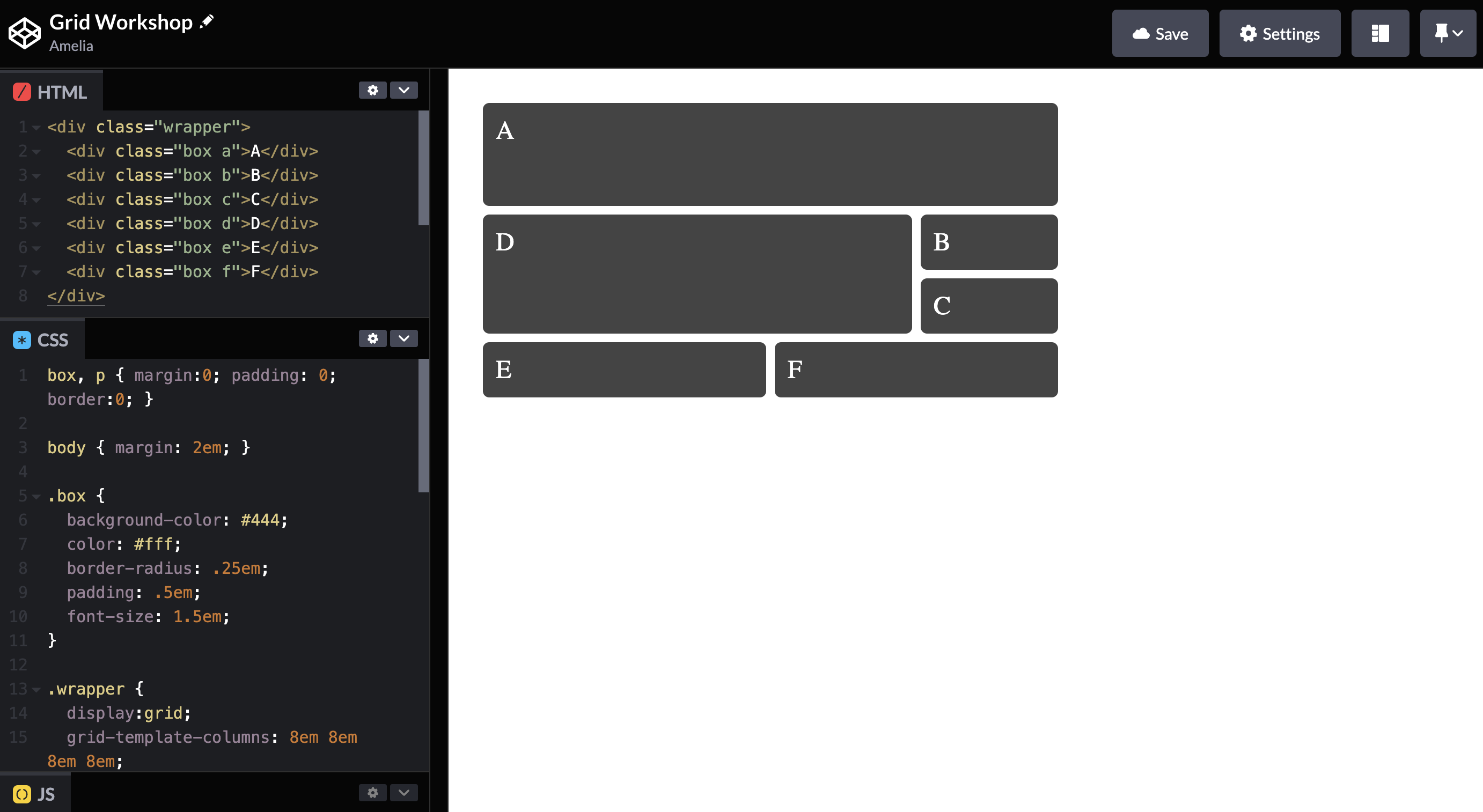 a grid workshop on CodePen